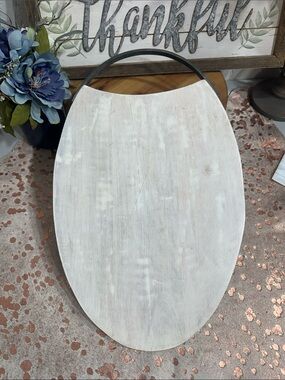 White Oval Wooden Serving Board with Black Handle - Brand